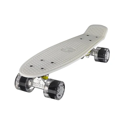 Image de Ridge Glow In The Dark Retro Style Skateboard complet avec ABEC 7 roulements Blanc/Transparent 56 cm