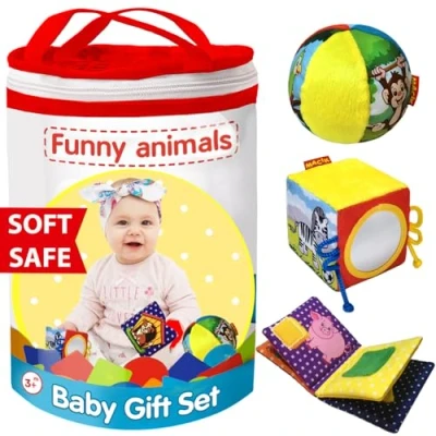 Image de magdum 3 PCS D&#039;activité Balle Livre Montessori 6 12 Cube A Empiler Jeux Eveil Bebe Mois Jouet De Dentition pour Bébé 090602 06, Multicolore, Large