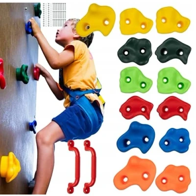 Image de KRUZZEL 25396 Lot de 15 poignées d&#039;escalade d&#039;intérieur pour enfants, multicolores, 2 + vis jusqu&#039;à 150 kg, intérieur et extérieur, accessoires mur