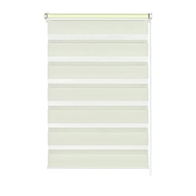 Image de GARDINIA Store Enrouleur Double à Coller ou Clipser, Jour/Nuit, Commande Latérale, Bandes Transparentes et Occultantes, Kit de Montage Inclus, Crème, 90 x 220 cm (LxH)