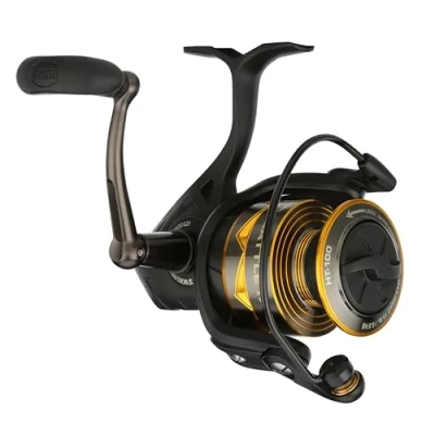Image de PENN Moulinet Battle® IV, pêche en Eau salée, appâts et leurres pour Poissons Bobine Aluminium, Robuste ambidextre, Taille de 1000, Vitesse 5.2:1, Noir, Or fumé