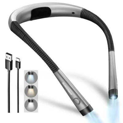 Image de Glocusent Lampe de Lecture Cou Rechargeable au Lit, 3 Couleurs, 6 Niveaux Luminosité, Bras Pliables, Longue Durée Vie, Parfaite pour la Lecture,Le Tricot,la Réparation