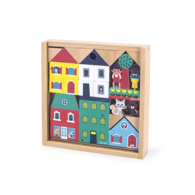 Image de Janod Set de 36 Cubes en Bois Massif Thème Ville Idéal Complément Tapis Voiture Jouet Construction Développe l&#039;imagination FSCTM Dès 2 Ans J05917