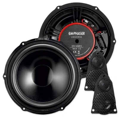 Image de EMPHASER EM VWF3 Système de composants Plug &amp; Play 3 voies 20 cm Compatible avec fourgons VW T5, camping cars, haut parleurs encastrables pour portes/tableau bord, 100 W RMS