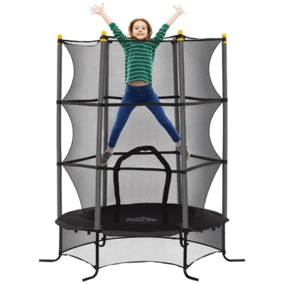 Image de HOMCOM Trampoline Enfant Ø 1,63 x 1,9H m Filet de sécurité Porte zipée Couvre Ressorts 6 poteaux rembourrés Inclus Noir