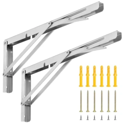 Image de QWORK® 2 pièces 400mm support pliant robuste en acier inoxydable, peu encombrant pour établi de bricolage, capacité charge 150kg