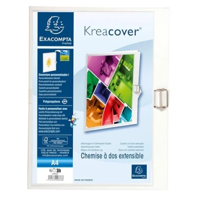 Image de Exacompta Réf. 37802H Carton de 10 chemises à dos extensible en balacron Kreacover jusqu&#039;à 13 cm fermeture par sangle dimensions 24 x 32 pour format A4 couleur blanc