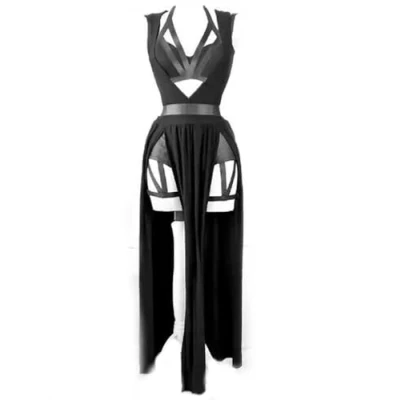 Image de AYAZER Nouveau Ensemble de Robe 3 pièces pour Femmes rembourré Gothique Sexy Lingerie fête Rouge Pansement découpe Style Noir 2 XXL