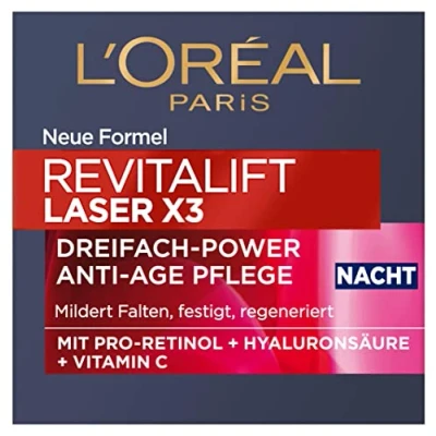 Image de L&#039;Oréal Paris Revitalift Laser X3 Soin de nuit triple action anti âge avec pro retinol + acide hyaluronique vitamine C