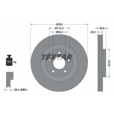 Image de TEXTAR 92306503 Disque de frein 320 28 05/07 114,3 ventilé l&#039;intérieur revêtu sans boulon fix roue, moyeu roue