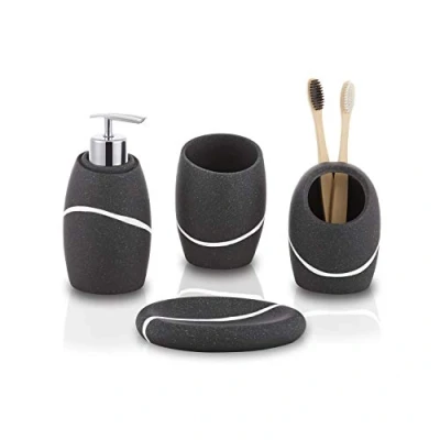 Image de zccz Ensemble d&#039;accessoires de Salle Bain 4 pièces avec Distributeur Savon, Support Brosse à Dents, gobelet et Porte Granit Noir