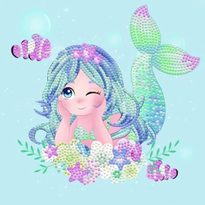 Image de DIAMOND DOTZ Meerjungfrau Original 5D Box Sirène Starlett créatif avec 1492 Pierres de mosaïque Diamant Peinture d&#039;environ 22 x cm, kit Complet pour Enfants à partir 8 Ans, Bleu, DBX.077