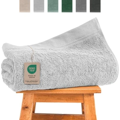 Image de Hausfelder Serviette de Sauna XXL 80 x 200 cm Premium 500g/m² Grand Format pour Femmes et Hommes, 100% Coton, certifiée Ökotex (80 Gris Clair)