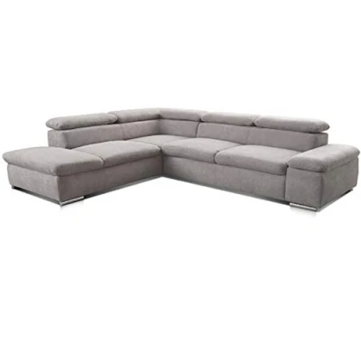 Image de CAVADORE 5900984024991 Alkatraz Canapé d&#039;angle rembourré, Tissu (90% Polyester, 10% PA), Gris Clair, Ottomane Links