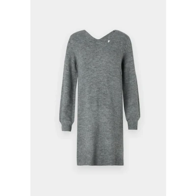 Image de JDY Robe en Tricot à Manches Longues pour Femmes Coupe régulière. Midi Pull Chemise col V mi Long JDYELANORA., Couleurs:Gris foncé, Taille:L
