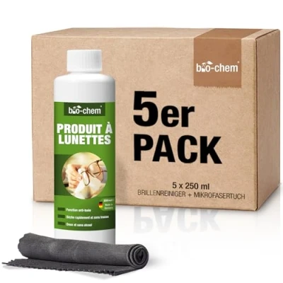 Image de Bio Chem Spray nettoyant lunettes 5 x 250ml avec chiffon Produit et accessoires de nettoyage pour vue, loupe, écrans