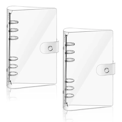 Image de 2 Pièces A6 Couverture de Classeur en PVC, PVC Souple Transparent à 6 Anneaux A6, pour Bloc Notes Rechargeable Protection l&#039;Ordinateur Portable