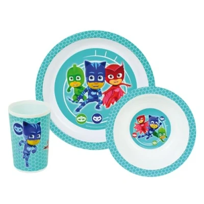 Image de FUN HOUSE 005559 Pyjamasques Ensemble Repas Contenant 1 Assiette, Bol et Verre pour Enfant Polypropylène Blanc 26.5x8.5x24.5 cm