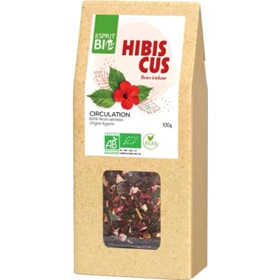 Image de Esprit Bio Hibiscus A Infuser Vrac 100g Contibue Une Bonne Circulation Sanguine