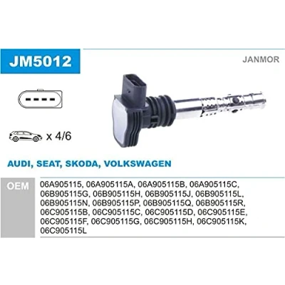 Image de JANMOR JM5012 Bobine d&#039;allumage AUDI: A3 3/5 portes, A4 B5 Berline, Avant, VOLKSWAGEN: Golf 4, Polo IV New Beetle portes