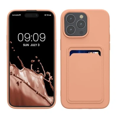 Image de kwmobile Housse Compatible avec iPhone 15 Pro Max Coque de téléphone Compartiment Carte en Silicone Rose Pamplemousse
