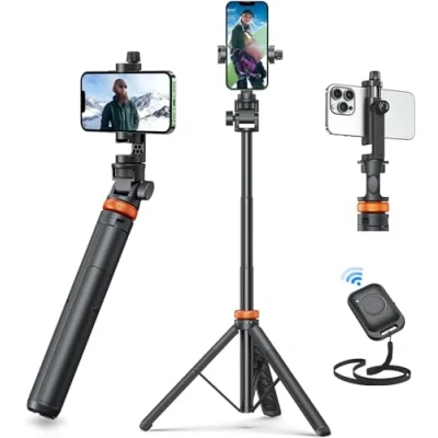 Image de Trépied Smartphone, 158cm Extensible Perche a Selfie Stick avec télécommande, pour Téléphone Portable et de Voyage, Solide iPhone/Samsung