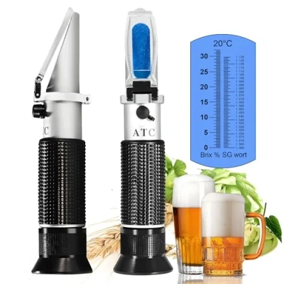 Image de Réfractomètre de Moût Bière,V·RESOURCING Brix/Gravité Spécifique avec ATC pour Brassage la Bière,Échelle Double(Gravité 1,000 1,130 et Brix 0 32%)
