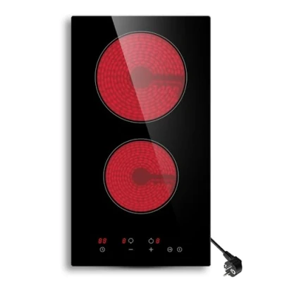 Image de Plaque Vitrocéramique 2 Feux, Domino Encastrable, Commandes Tactiles, Surface en Verre Noir (2 Feux 3000w(commande Tactile))