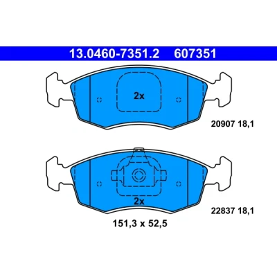 Image de ATE 13.0460 7351.2 Jeu de plaquettes frein non préparé pour indicateur d&#039;usure, contact signal d&#039;usure exclu FIAT: Strada Pick up