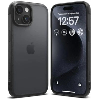 Image de Ringke Compatible avec Coque iPhone 15 Plus [Fusion Matte] Anti Jaunissement Translucide Solide Rigide Back TPU Souple Bumper Étui Antichoc Protection Bold Matte Black