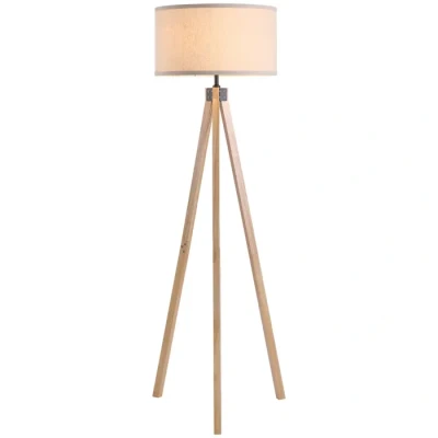 Image de HOMCOM Lampadaire trépied style scandinave 40 W max. dim. 45l x 152H cm bois de pin lin beige