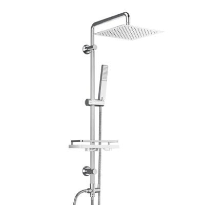 Image de Görbach Colonne Douche Complet Design Murale avec Fixations Réglables et Étagère Ensemble Baignoire Réglable en Hauteur Douchette Pommeau Pluie 20 * 20cm