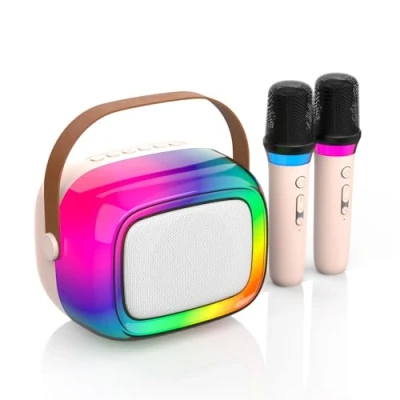 Image de Machine à karaoké avec 2 microphones sans Fil, Mini Haut Parleur Bluetooth Portable lumières colorées pour Enfants et Adultes, Cadeaux Filles garçons de 4, 5, 6, 7, 8, 9, 10 Ans Plus,
