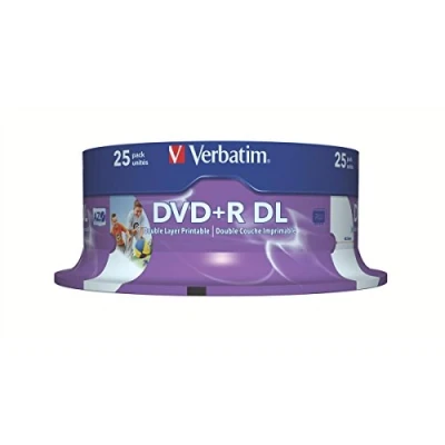 Image de DVD+R Double Couche VERBATIM 8x 8.5 Go Surface Imprimable Large Spindle 25