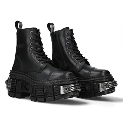 Image de Bottes Unisexe NEW ROCK Semelle TANK avec fermeture éclair Couleur Noir cuir/Unisexe Boots Leather Zip M.WALL083C S4, , 41 EU