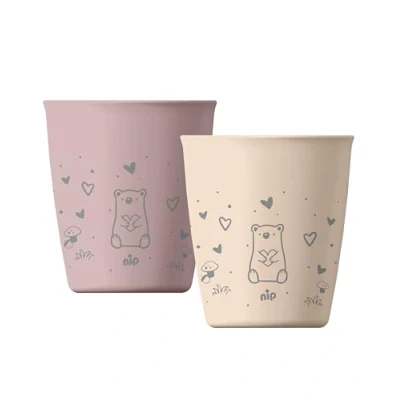 Image de nip Green Öko Lot de 2 gobelets pour bébé et enfant à partir 1 an, incassables, passent au micro ondes lave vaisselle, sans BPA, mélamine, durables, motif animal, roses