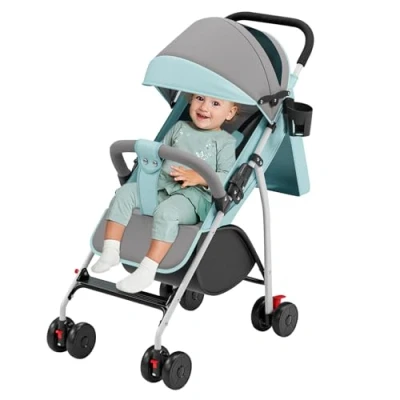 Image de Tricycle 5 en 1 avec barre de poussée 18 mois à 25 kg, marche avant et arrière, pneu polyuréthane, roue libre plus spacieux, panier, sac, porte gobelet C bleu clair