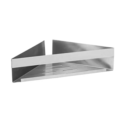 Image de Tablette d&#039;angle Turbo Loc® Genova Matt, en INOX Mat de Haute qualité, Fixer sans percer avec système pastilles adhésives, Rangement décoratif d&#039;articles d&#039;hygiène, 36 x 8 17 cm