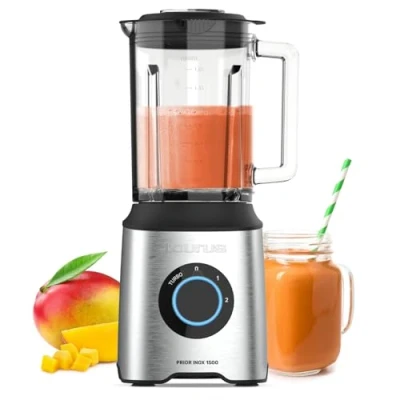Image de Taurus Blender Puissant Prior Inox 1500W 2 Vitesses + Turbo Carafe en Verre 2L Lames 6 Fils Acier Inoxydable Base Antidérapante Sans BPA