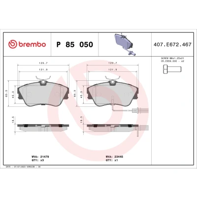Image de BREMBO P 85 050 Jeu de plaquettes frein contact signal d&#039;usure inclus avec vis d&#039;étrier sans accessoires VOLKSWAGEN: TRANSPORTER 4 Bus
