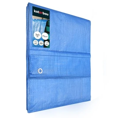Image de Bâche de Protection Exterieur Bois imperméable avec œillets renforcés 3 x 5 m Bleu 75 g/m²