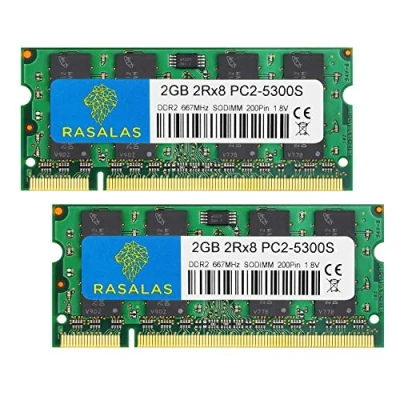 Image de Rasalas PC2 5300 DDR2 667 4GB Kit (2x2GB) 1.8V CL5 RAM Memory Modules for Intel, Mac, AMD System Notebook Laptop
