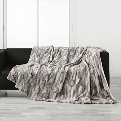 Image de douceur d&#039;intérieur, Plaid (180 x 220 cm) Caribou, Imitation Fourrure et Sherpa