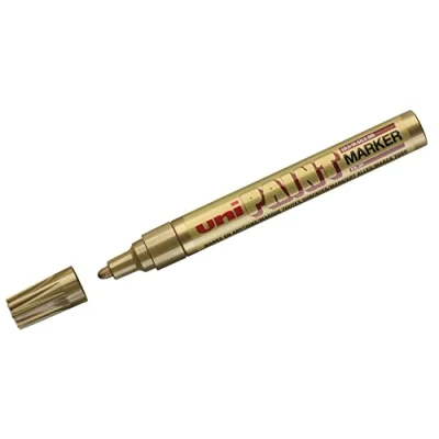 Image de Uniball Uni Paint PX20/OR Marqueur peinture à huile Pointe moyenne ogive Encre pigmentation Or Lot de 12