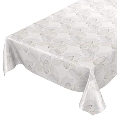 Image de Nappe, Toile cirée, Nappe lavable, motif feuilles, style moderne et abstrait, gris, 180 x 140cm