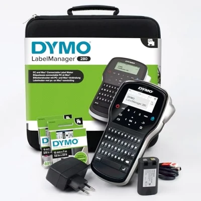 Image de Dymo LabelManager 280 Kit d&#039;étiqueteuse Portable Rechargeable avec Clavier QWERTY 2 Rouleaux d&#039;étiquettes D1 et étui de Transport, Case