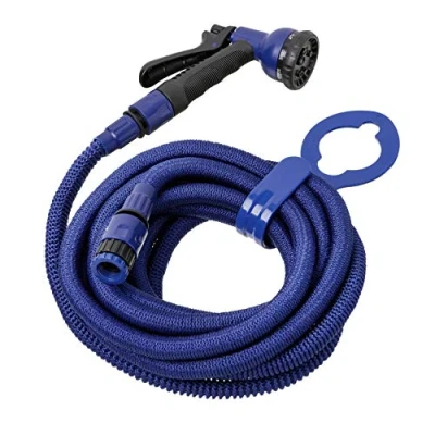 Image de TATAY Tuyau d&#039;arrosage Extensible Superflex de 15 m, léger, pistolet à 8 positions, connecteur universel, raccord robinet femelle 3/4&quot; 1/2&quot; et support robinet. Bleu