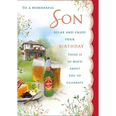 Image de Piccadilly Greetings Regal Publishing Carte d&#039;anniversaire pour fils 25,4 x 17,8 cm, vert/gris/blanc/orange/jaune