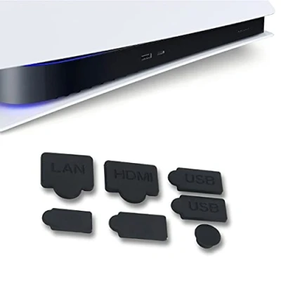 Image de TLING Bouchon De Poussiere Capuchon Protection pour USB Anti poussière en Silicone Housse PS5 Cache D&#039;interface LAN HDM