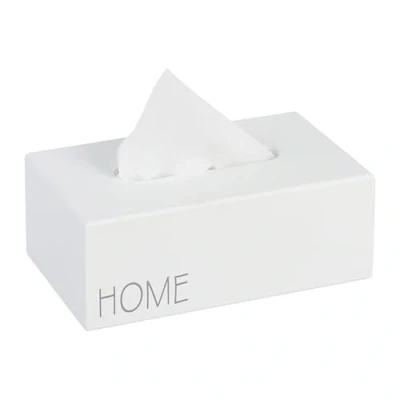 Image de Relaxdays Distributeur de mouchoirs, boîte à lingettes, Support rectangulaire, HxLxP : 9x25x15 cm, «Home», Blanc